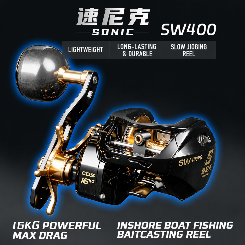 Fishing Boat Anchor - Salzwasser-Jigging-Baitcasting-Rolle mit 16kg Bremskraft, Klick-Sound, 6.3:1